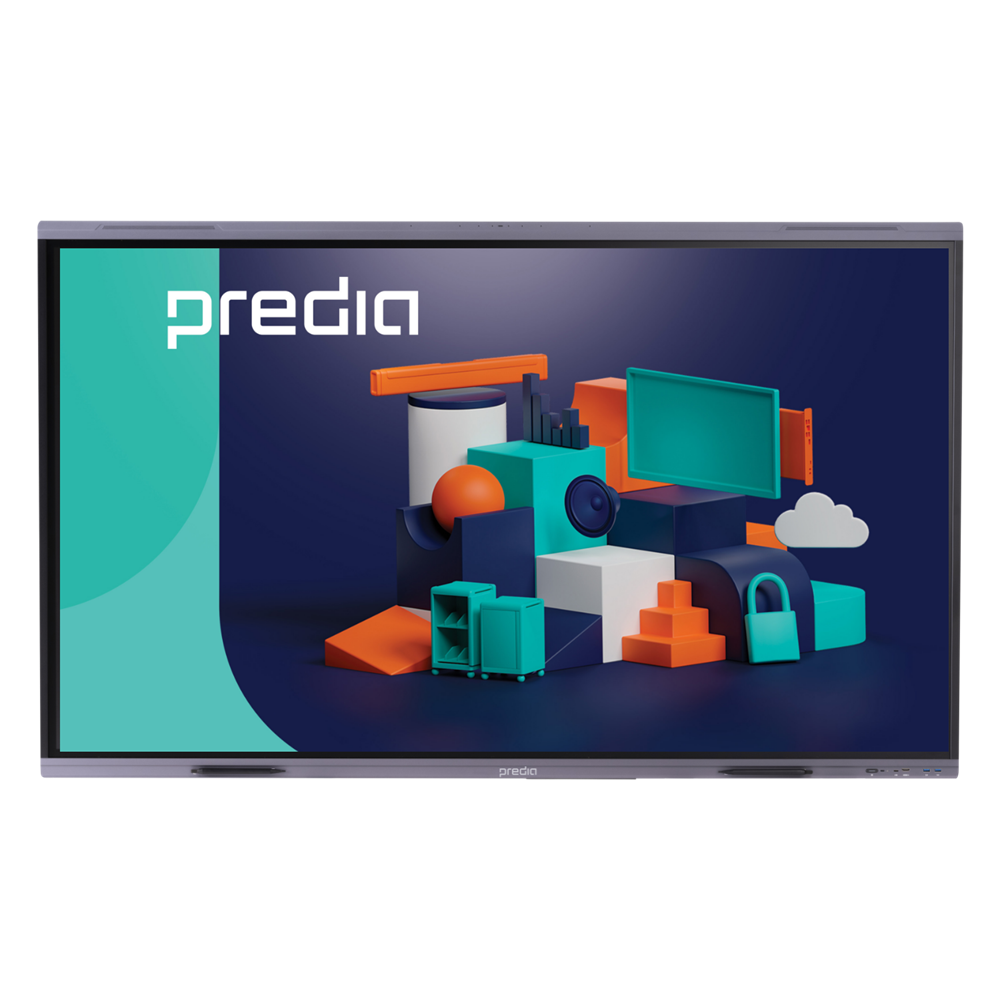 Predia Touch Base 75” Zero delay AI Infrared multi-scan Touch technology with Palm rejection – OPS Slot – Build-in front facing soundbar including subwoofer