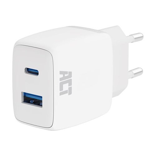 ACT netspanningsadapter - USB type A, 24 pin USB-C - 20 Watt ACT netspanningsadapter - USB type A, 24 pin USB-C - 20 Watt
